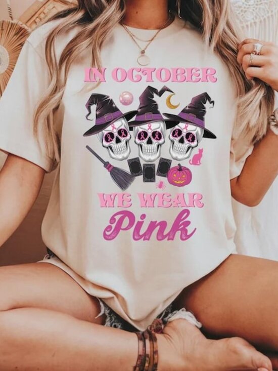Other - In October We Wear Pink Shirt, Breast Cancer Awareness Halloween Tee